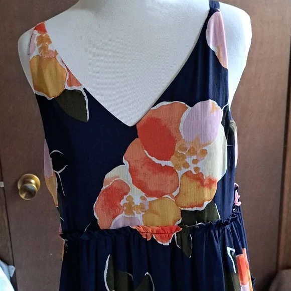 Maurices sundress, size M navy blue with orange, pink, taupe, and olive green - Picture 2 of 6